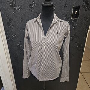 Ralph Lauren Dark Brown and White Pinstripe Button Down Shirt